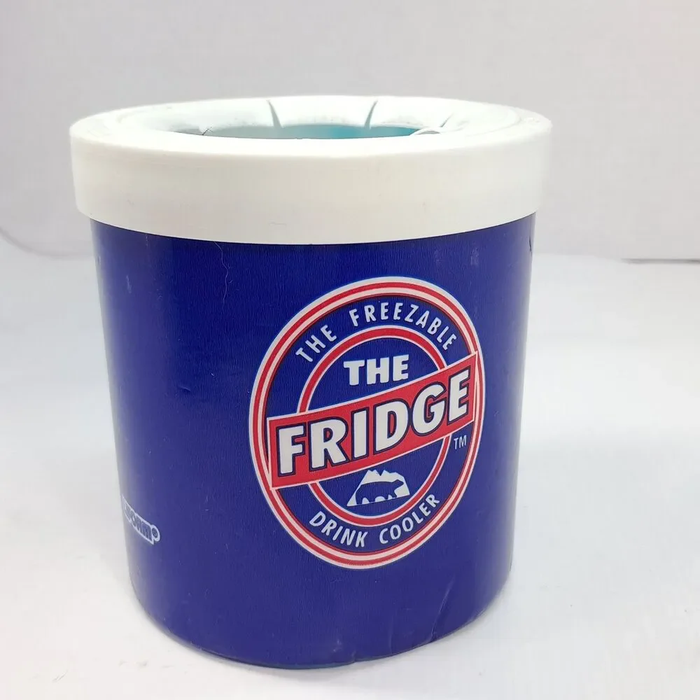 Vintage The Fridge Freezable Drink Can Cooler beverage Holder Koozie blue Lifoam